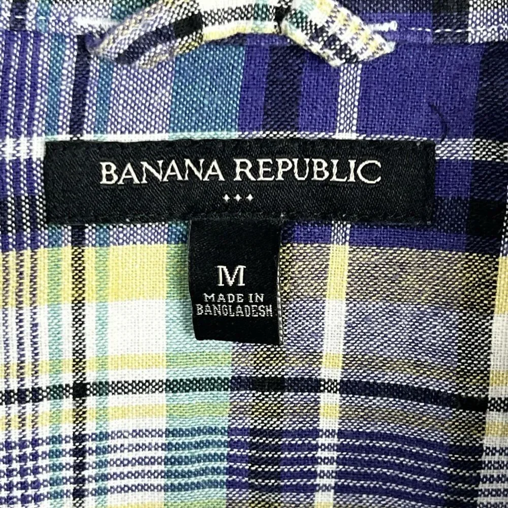 Banana Republic Purple Plaid Linen Blend Long Sleeve Button Shirt Men’s Medium